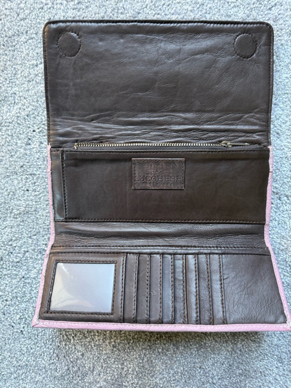 Lucchese Pink/Purple Ostrich-Embossed Leather Wallet - Picture 4 of 9